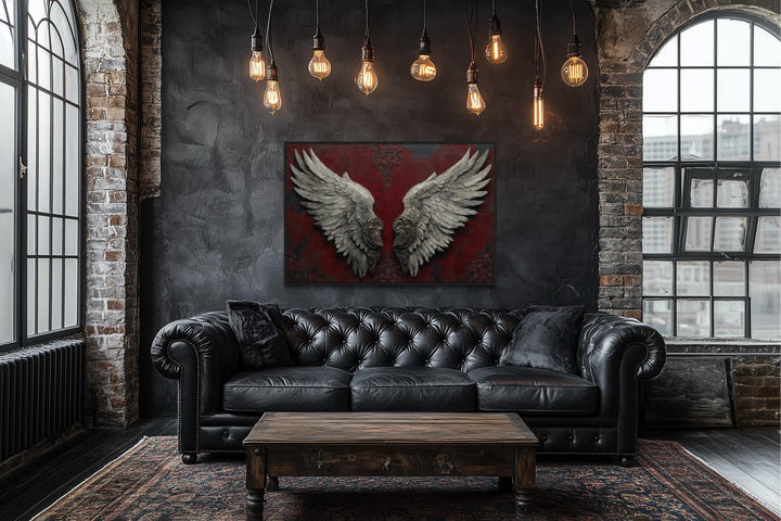 Gothic Dark Wine Red Grey Baroque Angel Wings Canvas Wall Art