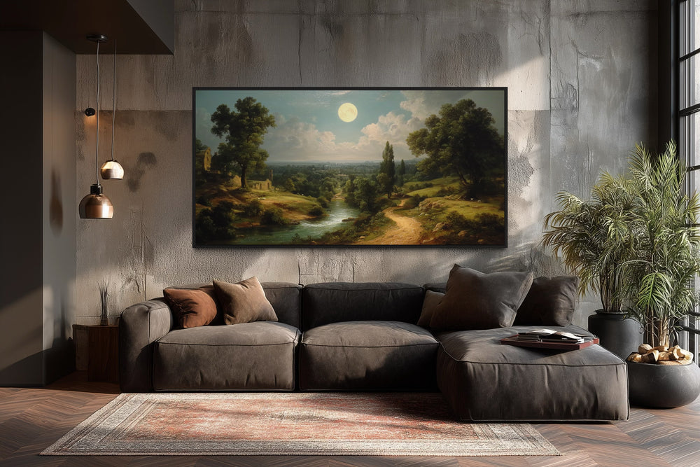 Gothic Full Moon Landscape Framed Canvas Wall Art