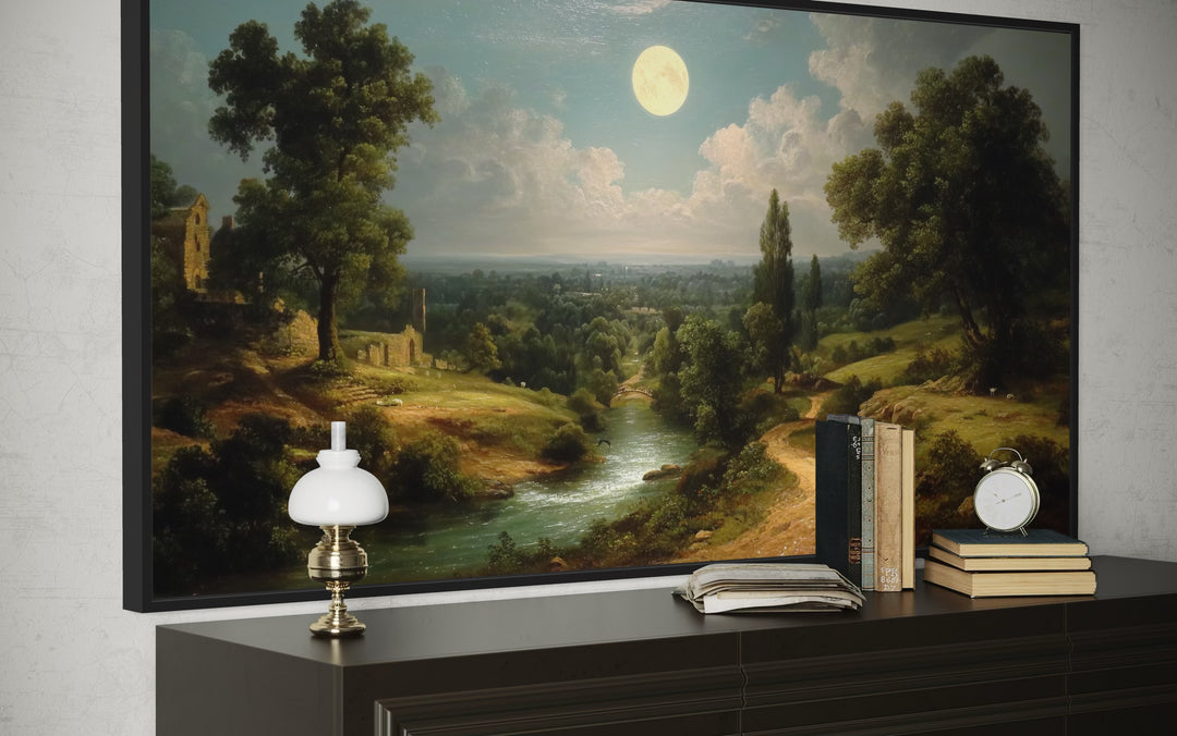 Gothic Full Moon Landscape Framed Canvas Wall Art