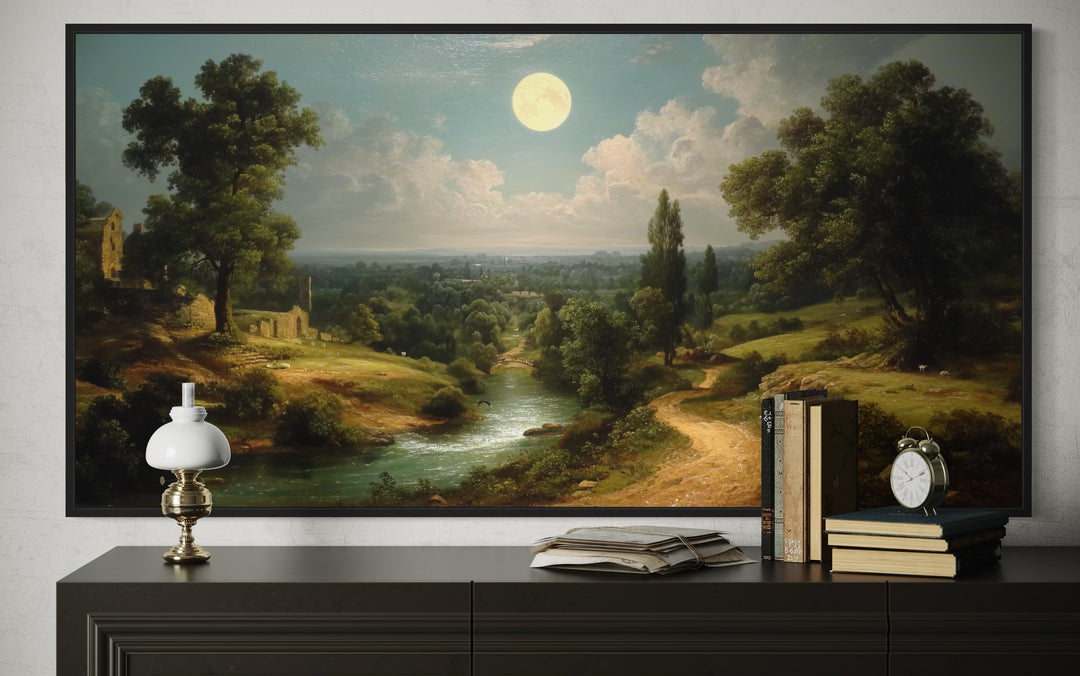 Gothic Full Moon Landscape Framed Canvas Wall Art