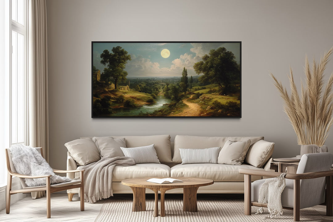 Gothic Full Moon Landscape Framed Canvas Wall Art