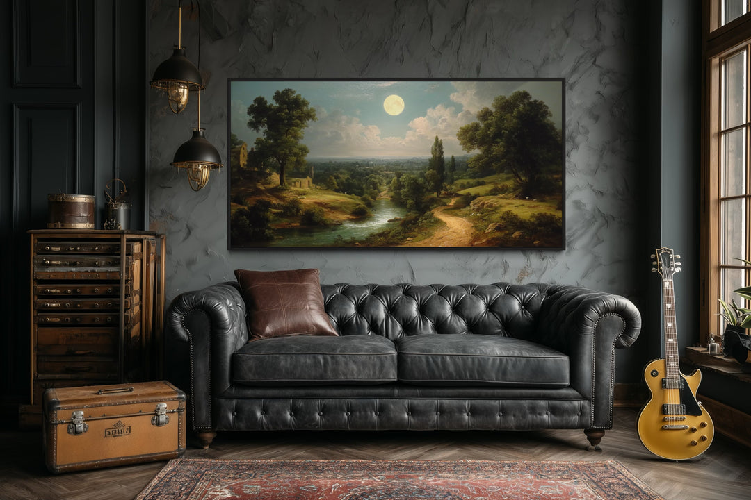 Gothic Full Moon Landscape Framed Canvas Wall Art