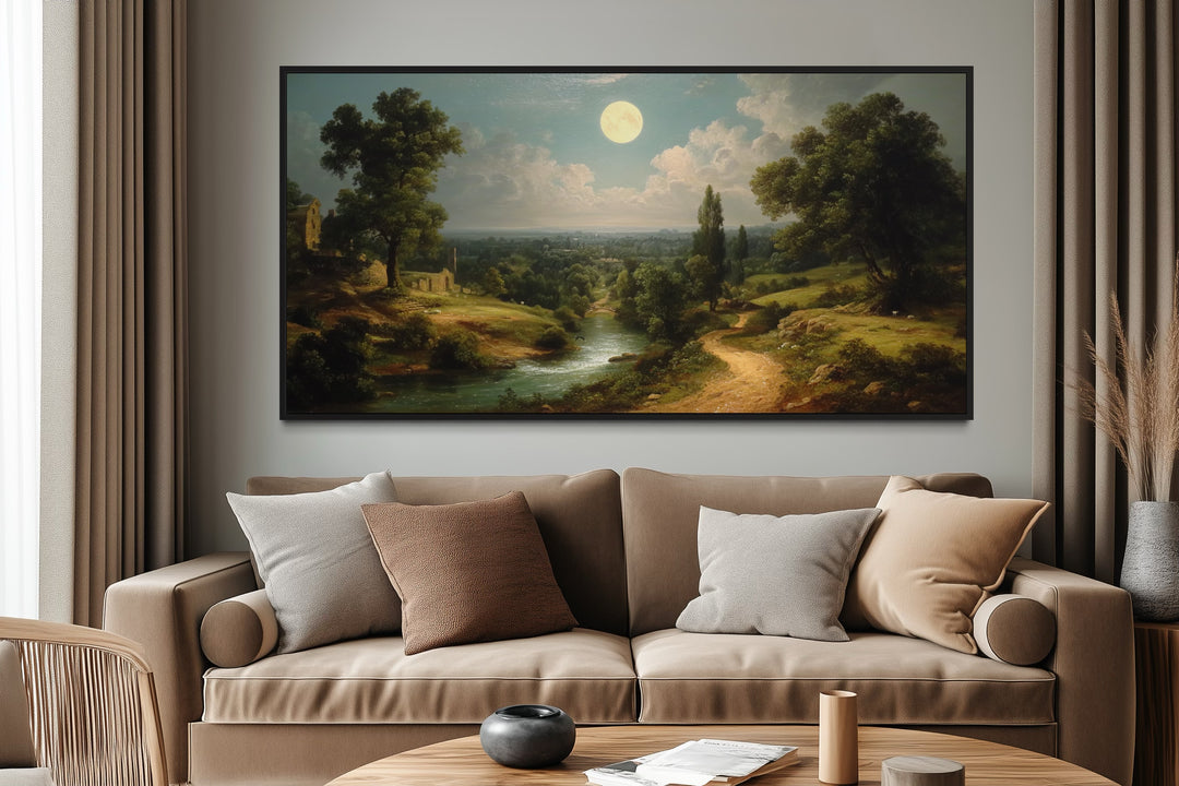 Gothic Full Moon Landscape Framed Canvas Wall Art