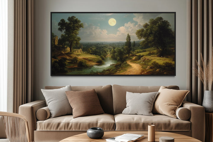 Gothic Full Moon Landscape Framed Canvas Wall Art