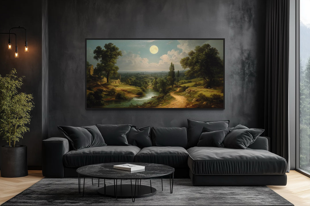 Gothic Full Moon Landscape Framed Canvas Wall Art