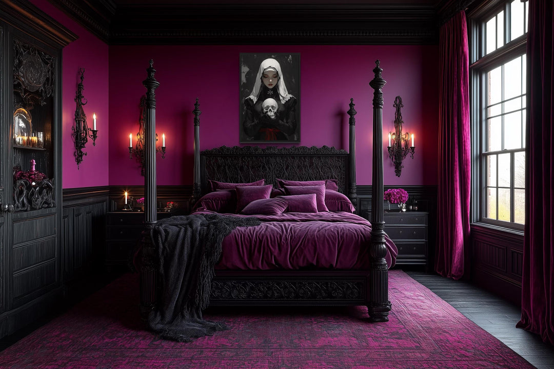 Gothic Nun With Skull Horror Canvas Wall Decor