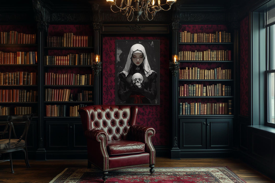 Gothic Nun With Skull Horror Canvas Wall Decor