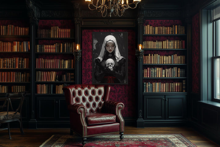 Gothic Nun With Skull Horror Canvas Wall Decor