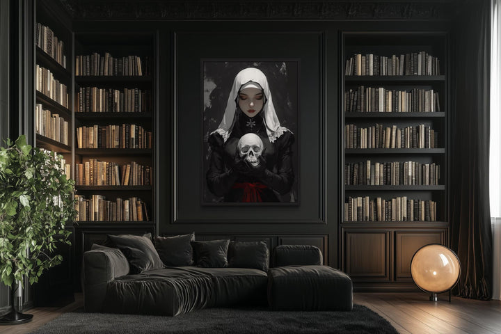 Gothic Nun With Skull Horror Canvas Wall Decor