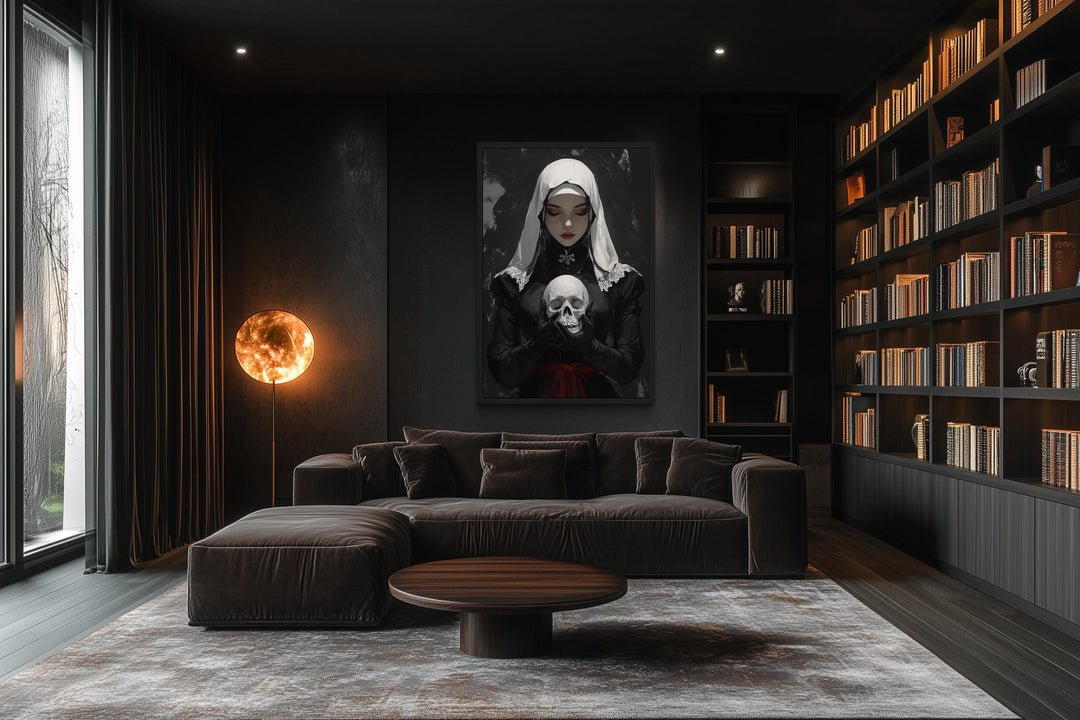 Gothic Nun With Skull Horror Canvas Wall Decor