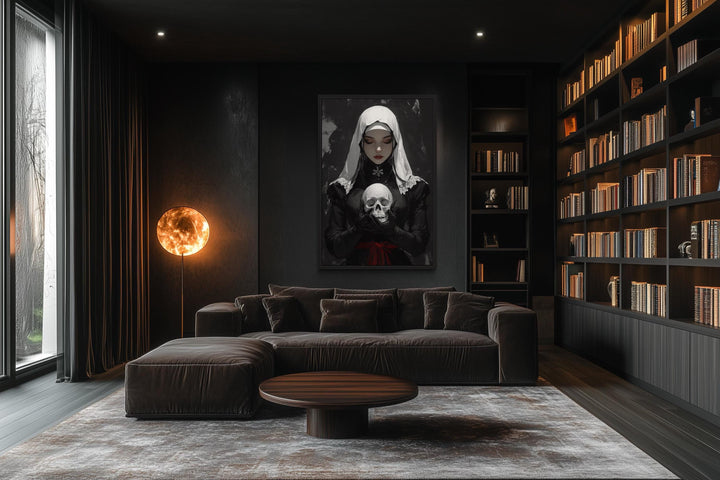 Gothic Nun With Skull Horror Canvas Wall Decor