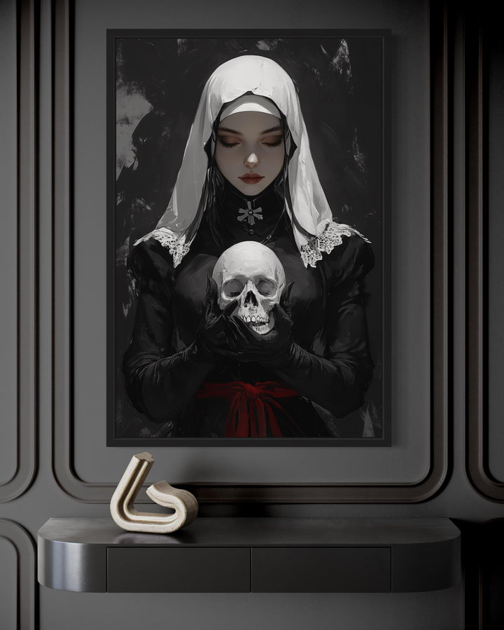 Gothic Nun With Skull Horror Canvas Wall Decor