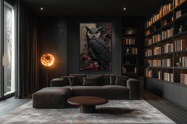 Gothic Owl With Flowers Canvas Wall Art