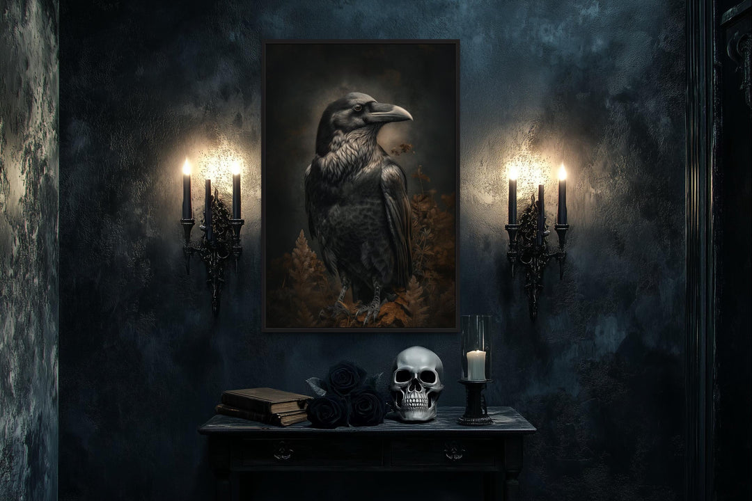 Gothic Raven Framed Canvas Wall Art
