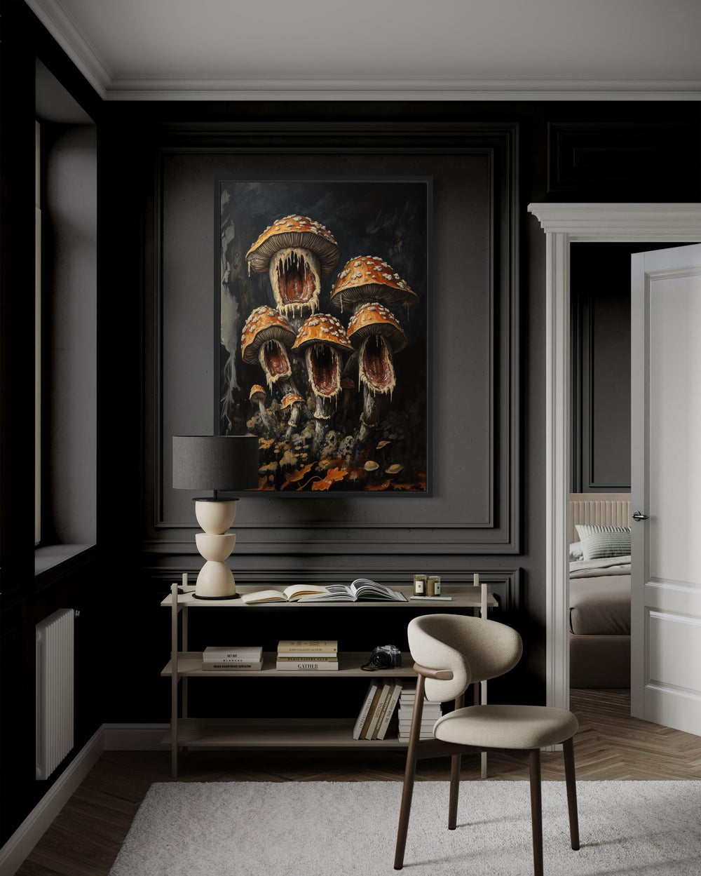 Gothic Screaming Mushroom Framed Canvas Wall Art