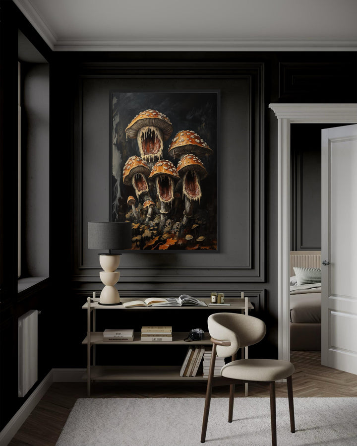 Gothic Screaming Mushroom Framed Canvas Wall Art