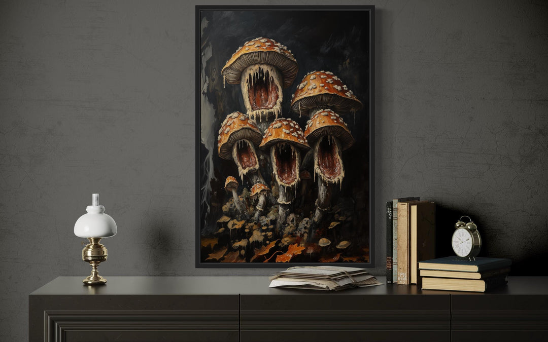 Gothic Screaming Mushroom Framed Canvas Wall Art