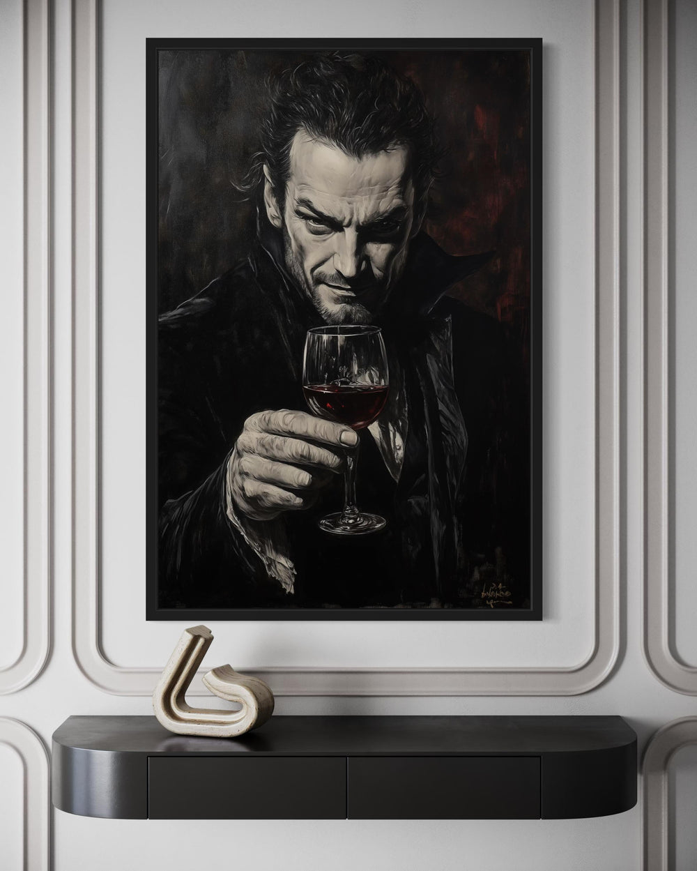 Gothic Vampire With Red Wine Canvas Wall Art