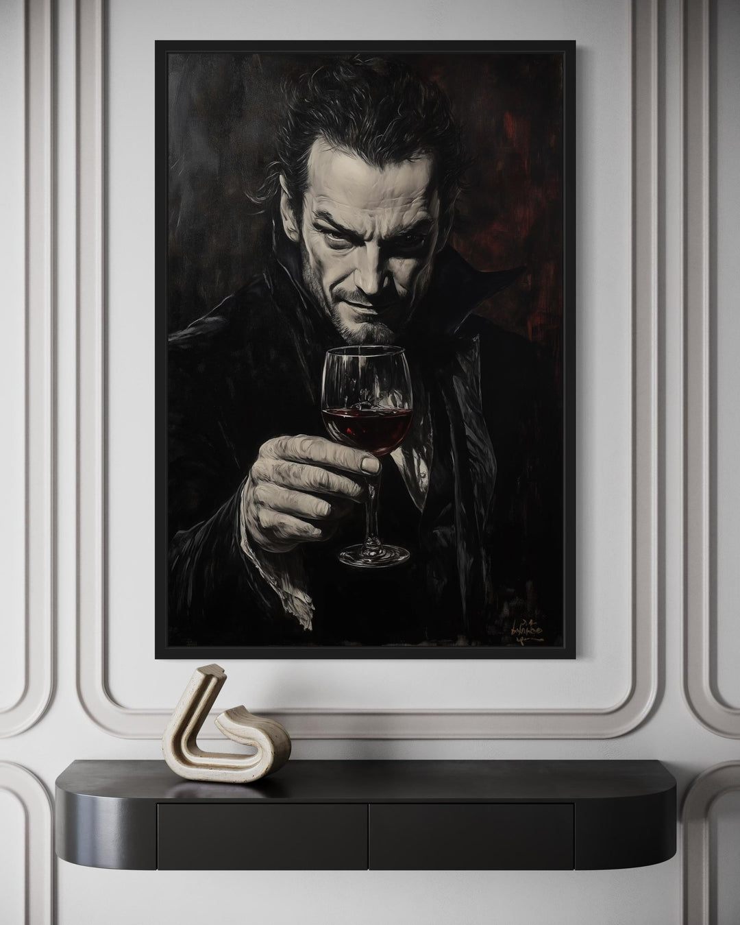 Gothic Vampire With Red Wine Canvas Wall Art