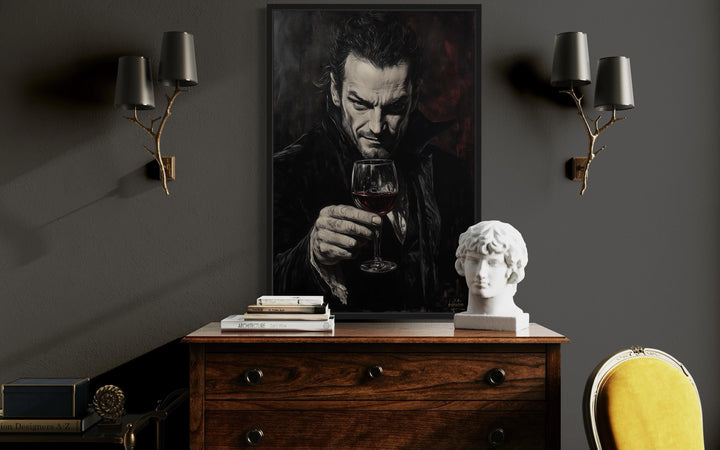 Gothic Vampire With Red Wine Canvas Wall Art