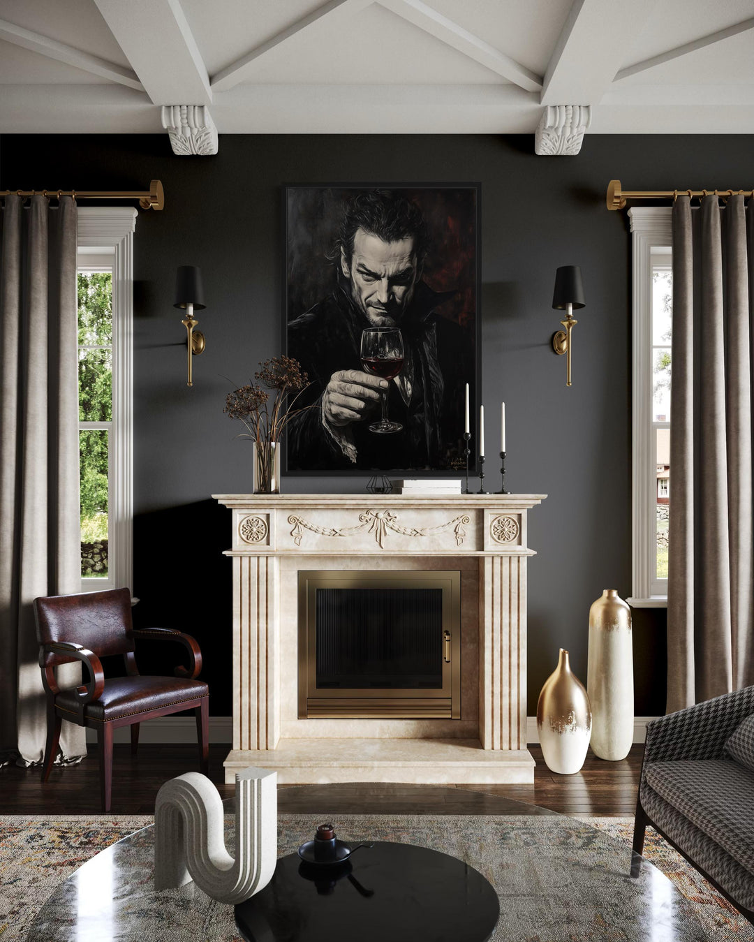 Gothic Vampire With Red Wine Canvas Wall Art