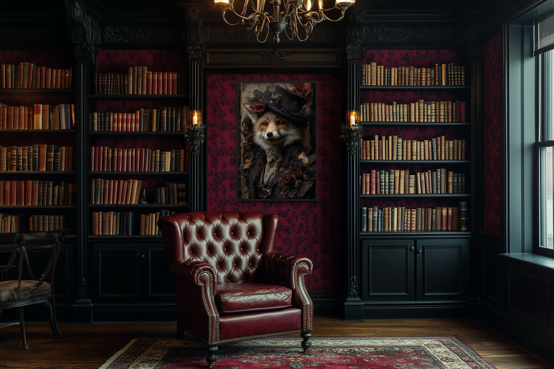 Gothic Victorian Fox Portrait Canvas Wall Art
