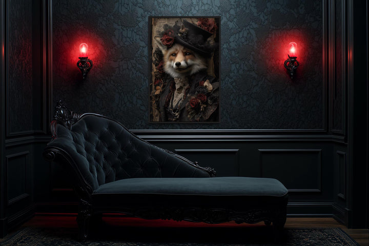 Gothic Victorian Fox Portrait Canvas Wall Art