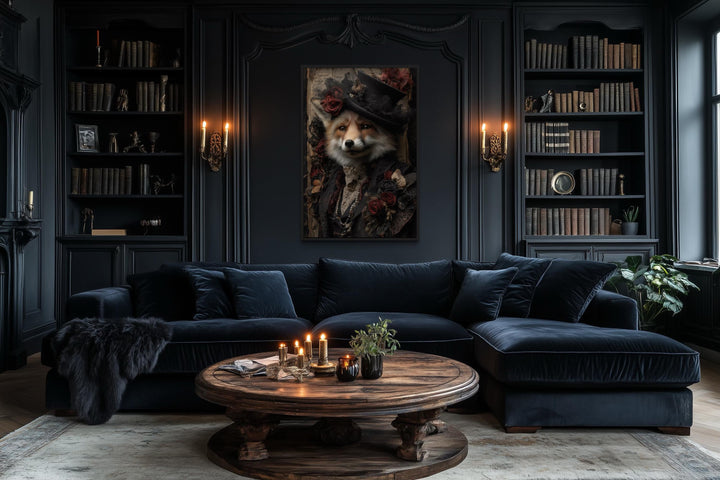 Gothic Victorian Fox Portrait Canvas Wall Art