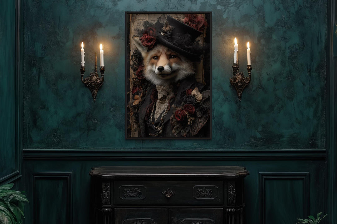 Gothic Victorian Fox Portrait Canvas Wall Art