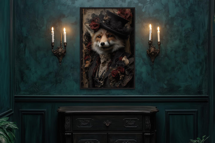 Gothic Victorian Fox Portrait Canvas Wall Art