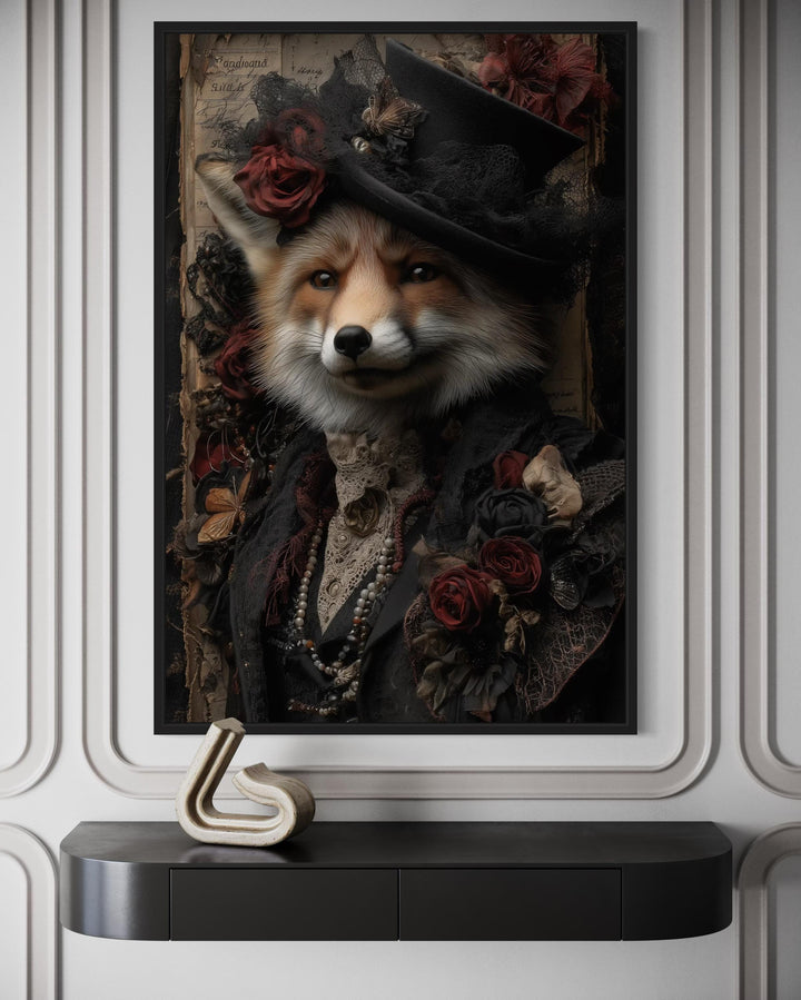 Gothic Victorian Fox Portrait Canvas Wall Art