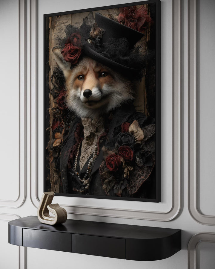 Gothic Victorian Fox Portrait Canvas Wall Art