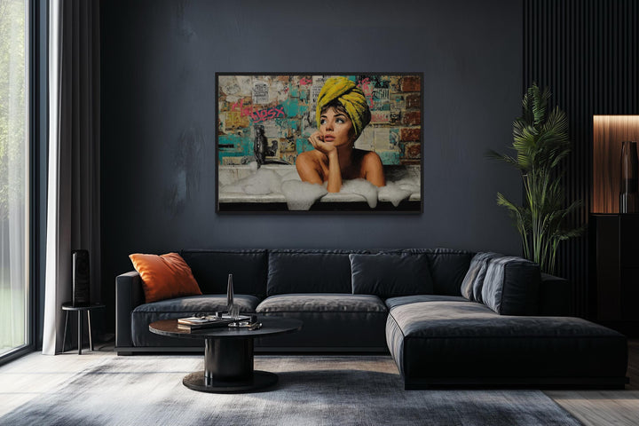 Graffiti Bathtub Girl Wall Art - Pop Art Canvas Print for Bathroom Decor
