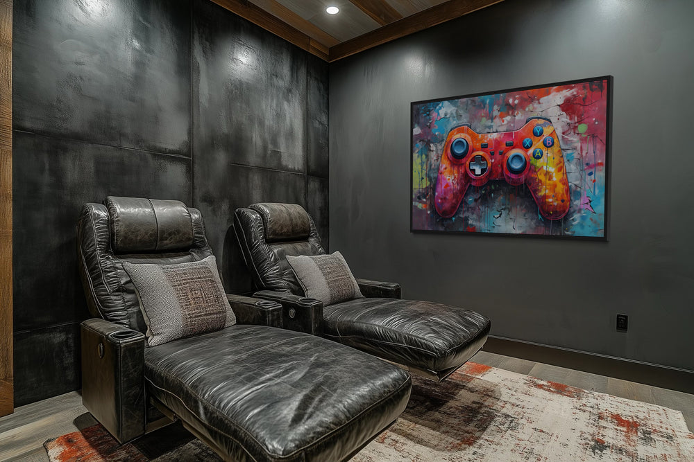 Graffiti Painting Of Game Controller Framed Canvas Wall Art