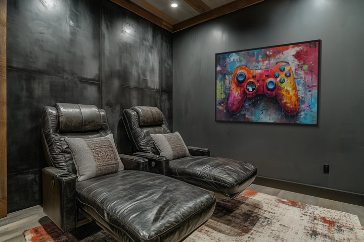 Graffiti Painting Of Game Controller Framed Canvas Wall Art