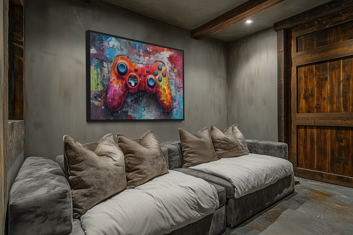 Graffiti Painting Of Game Controller Framed Canvas Wall Art