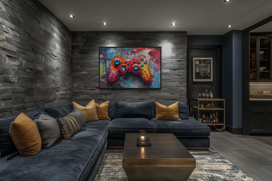 Graffiti Painting Of Game Controller Framed Canvas Wall Art