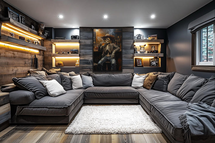 Graffiti Skeleton Cowboy In A Western Bar Smoking Cigar Drinking Beer Man Cave Wall Art