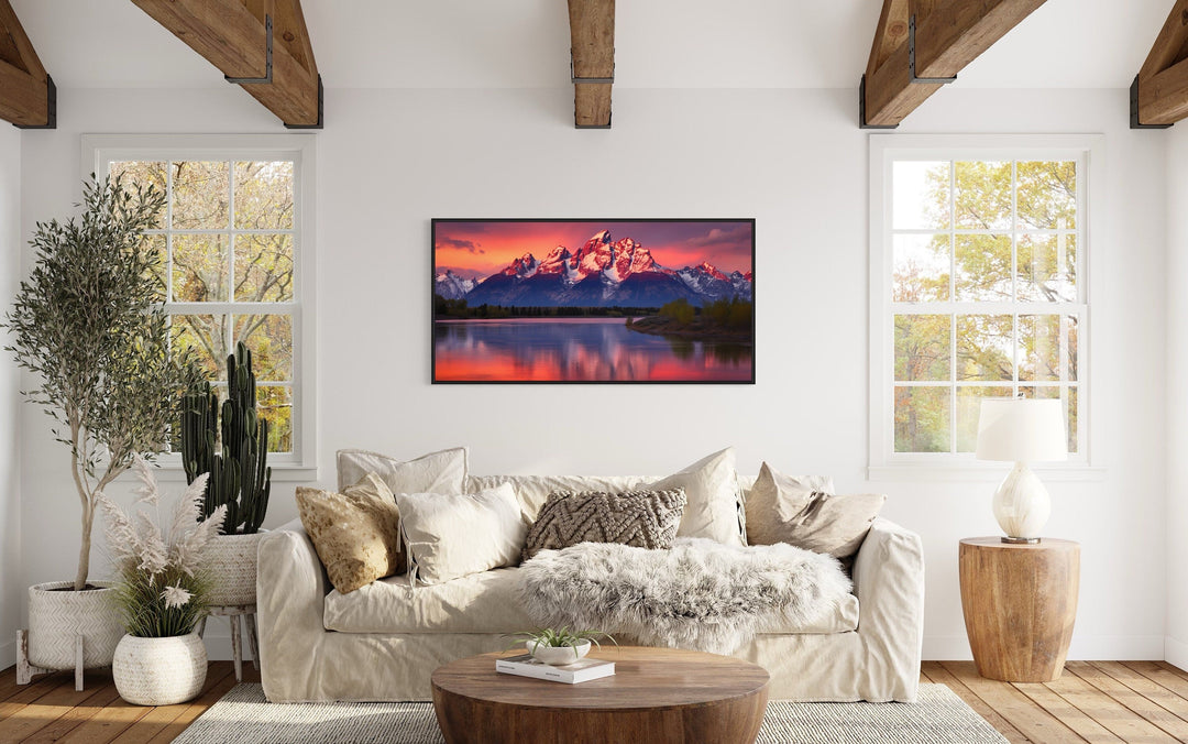 Grand Teton Rocky Mountains Landscape Framed Canvas Wall Art