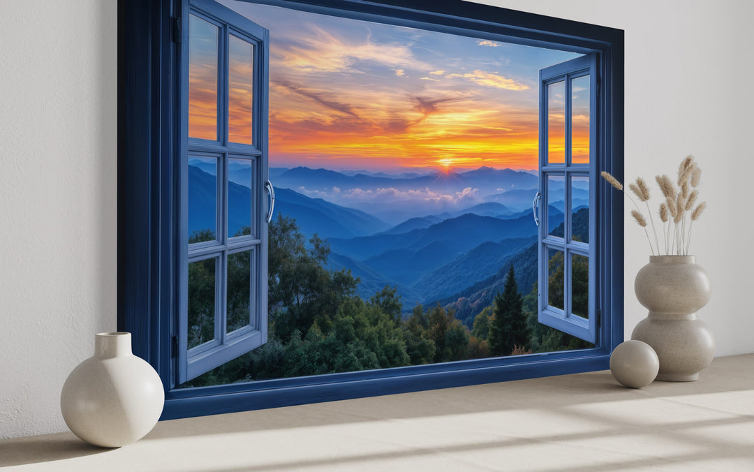 Great Smokey Mountains Sunset Open Window Canvas Wall Art