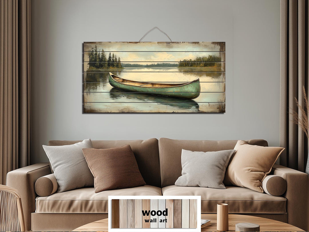 Green Canoe Real Wood Wall Art For Cabin Decor