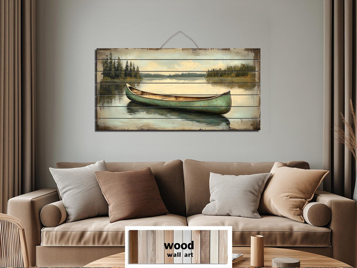 Green Canoe Real Wood Wall Art For Cabin Decor