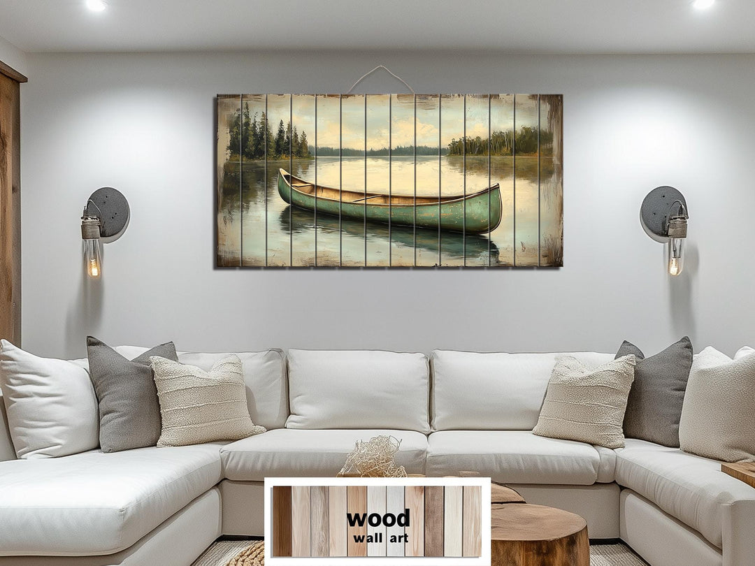 Green Canoe Real Wood Wall Art For Cabin Decor