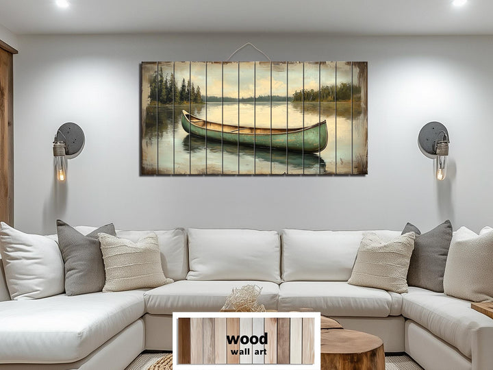 Green Canoe Real Wood Wall Art For Cabin Decor
