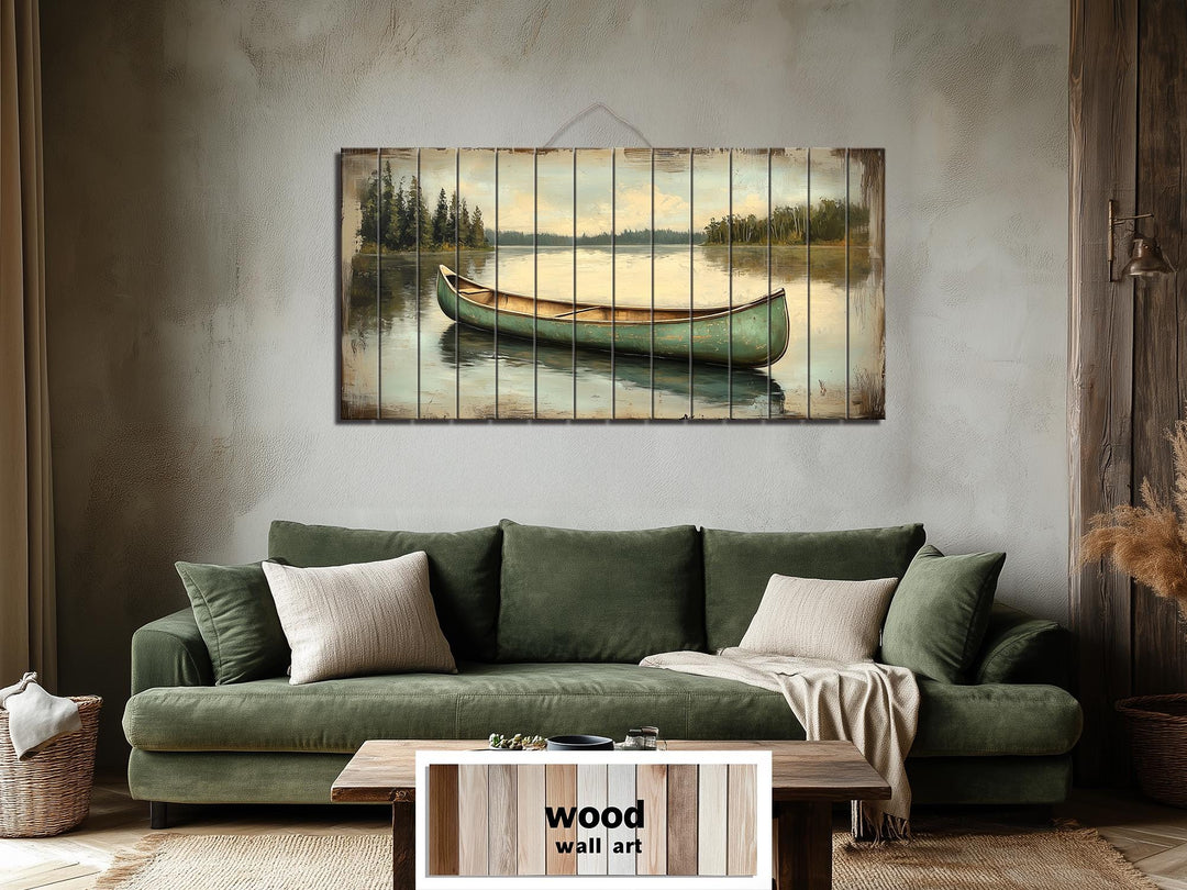 Green Canoe Real Wood Wall Art For Cabin Decor