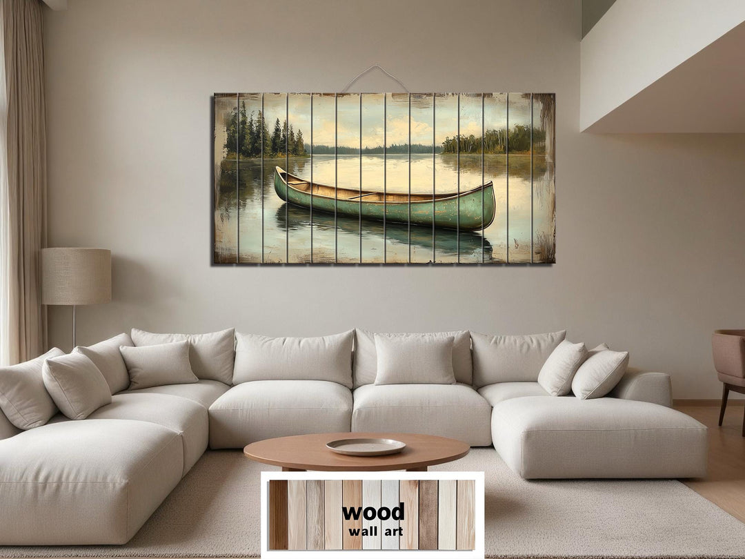 Green Canoe Real Wood Wall Art For Cabin Decor