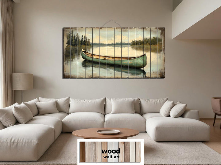 Green Canoe Real Wood Wall Art For Cabin Decor