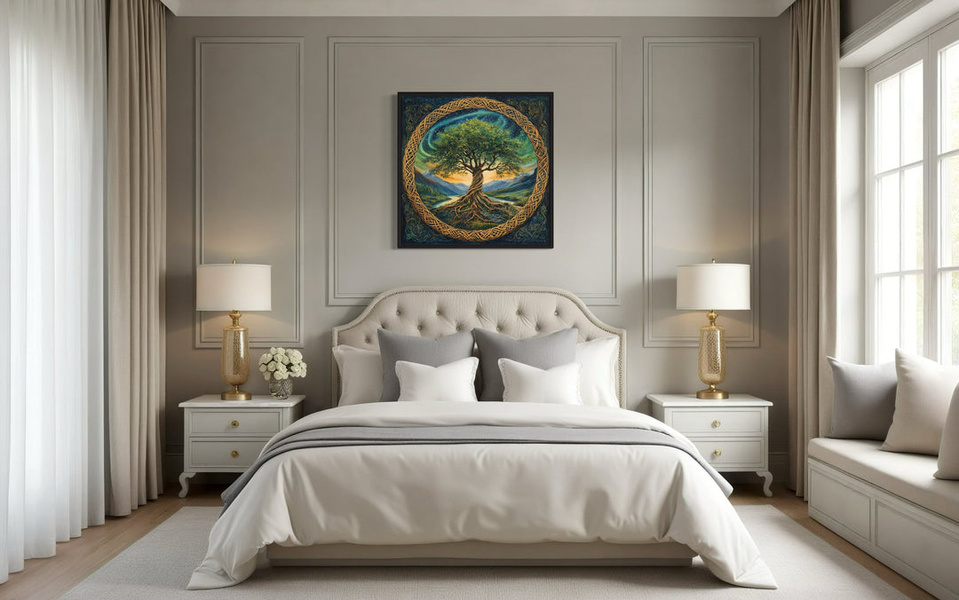 Green Celtic Tree Of Life Framed Canvas Wall Art