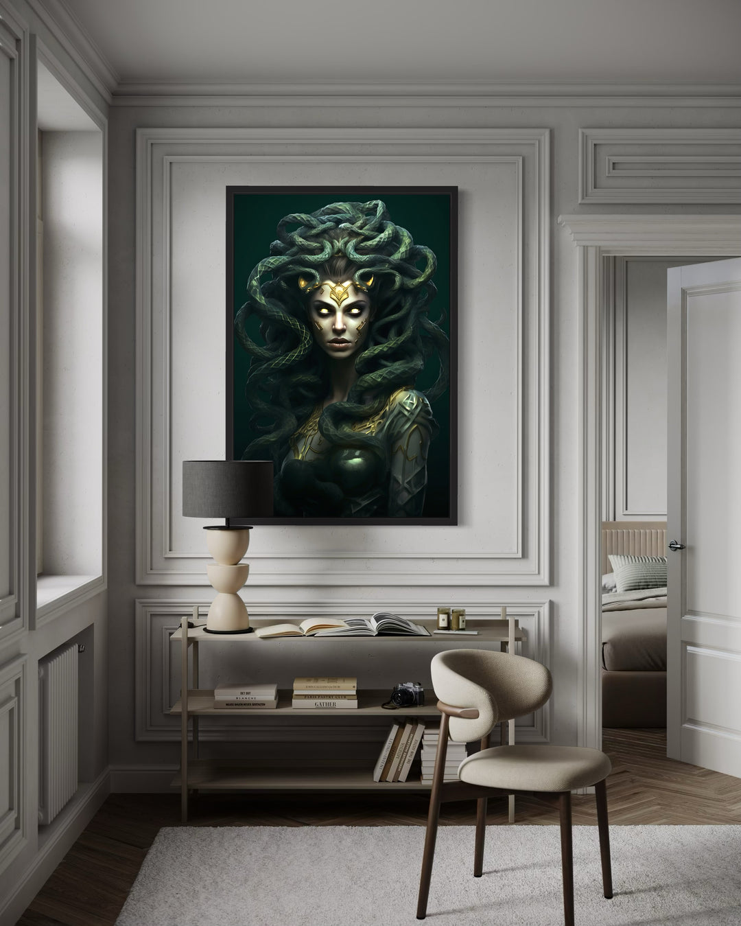 Green Medusa Gorgon Greek Mythology Framed Canvas Wall Art