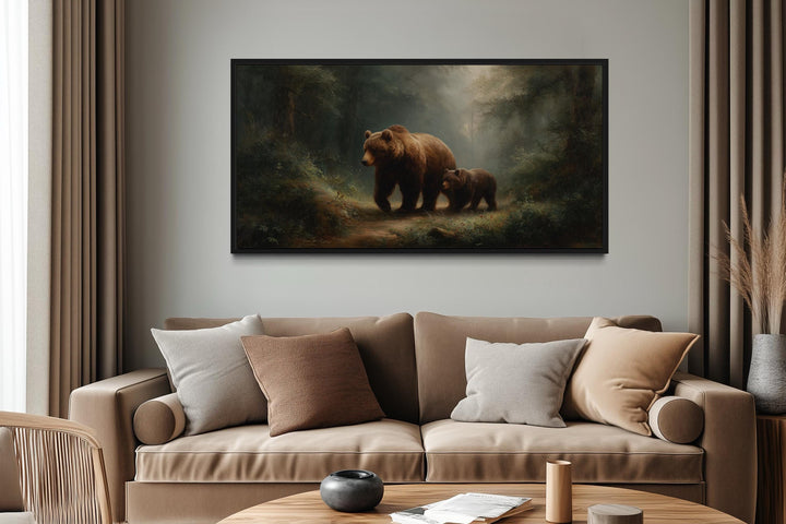 Grizzly Mama Bear And Cub In The Forest Wall Art